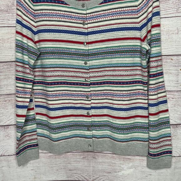 Talbots Fair Isle Lambswool Blend Striped Button Up Cardigan Size Small Petite - Picture 9 of 9